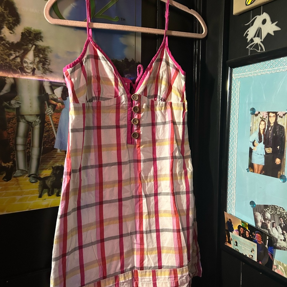 Roxy Pink and White Plaid Midi Dress